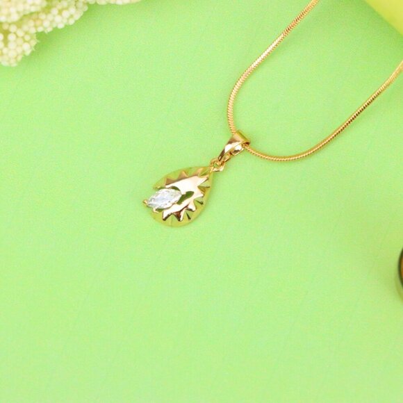 "Teardrop Leaf Pendant with Marquise White Stone in Gold Finish, XPPT1727 - Picture 12 of 13